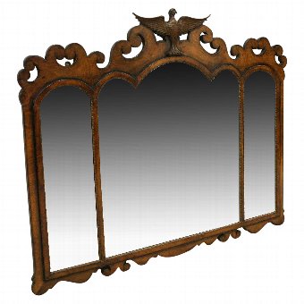 George III Style Walnut Triptych Overmantel Mirror