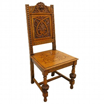 Mid Victorian Carved Oak Hall Chair