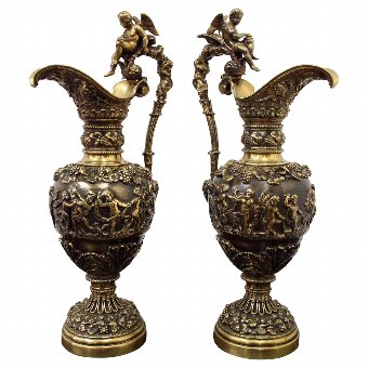 Pair of Italian Cast Brass Jugs/Ewers