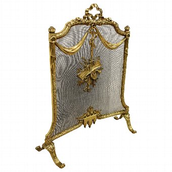 French Brass and Mesh Fire Screen