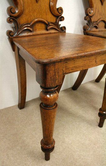 Antique Pair of Victorian Carved Oak Hall Chairs