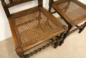 Antique Pair of Jacobean Style Bergere Side Chairs