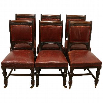 Set of 6 Victorian Mahogany and Leather Dining Chairs