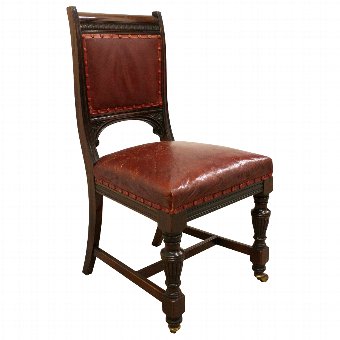 Antique Set of 6 Victorian Mahogany and Leather Dining Chairs