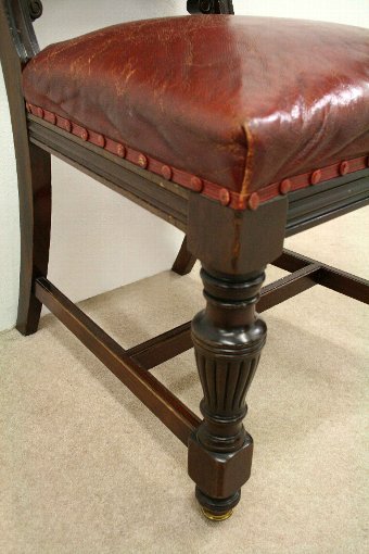 Antique Set of 6 Victorian Mahogany and Leather Dining Chairs