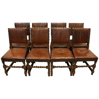 Set of 8 Jacobean Style Oak Dining Chairs