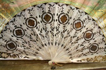 Antique Paper Fan in Satinwood Display Case