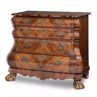 Dutch Walnut Bombé Chest of Drawers