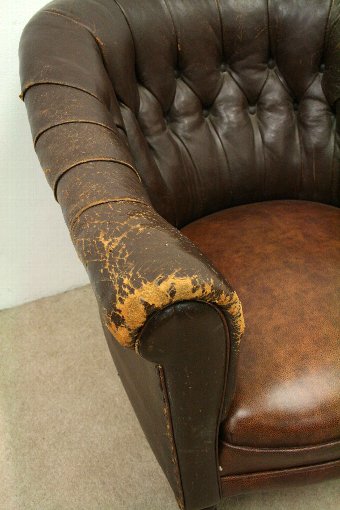 Antique Victorian Brown Leather Tub Chair