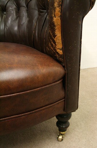 Antique Victorian Brown Leather Tub Chair