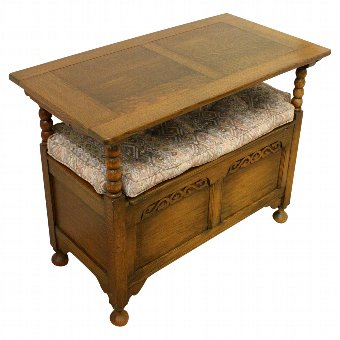 Antique Jacobean Style Golden Oak Monks Bench