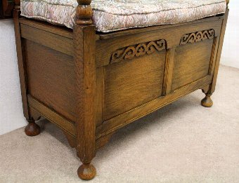 Antique Jacobean Style Golden Oak Monks Bench