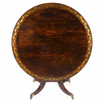 Antique Regency Rosewood and Brass Inlaid Breakfast Table