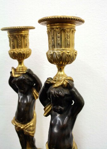 Antique Pair of French Bronze and Ormolu Candlesticks