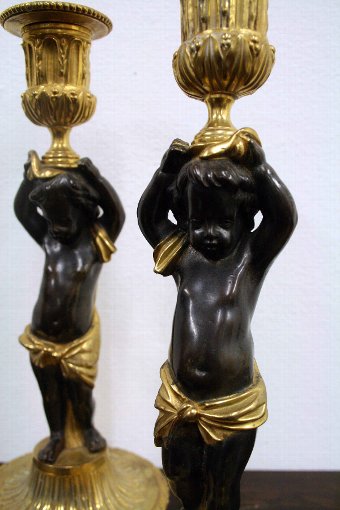 Antique Pair of French Bronze and Ormolu Candlesticks