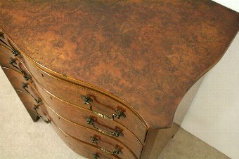Antique George III Style Burr Walnut Serpentine Chest of Drawers