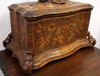 Antique Black Forest Carved Fruitwood Tea Caddy