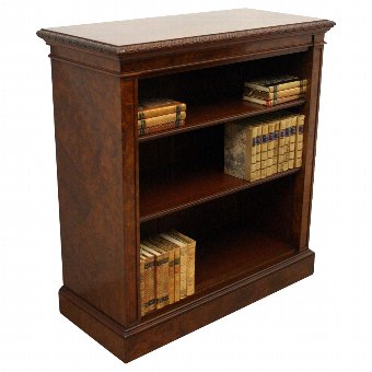 Mid Victorian Burr Walnut Open Bookcase