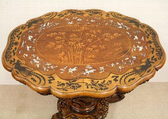 Antique Anglo-Chinese Carved Wood Inlaid Occasional Table