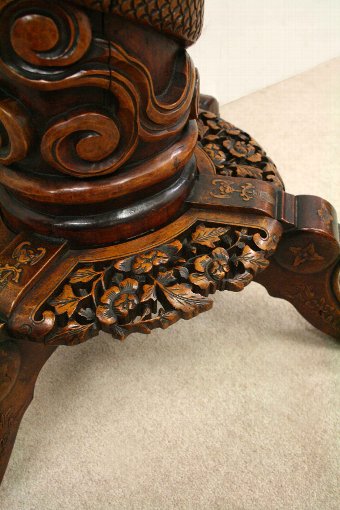 Antique Anglo-Chinese Carved Wood Inlaid Occasional Table