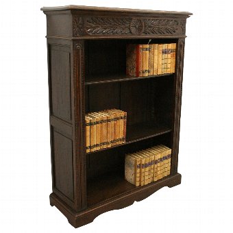 Late Victorian Carved Oak Open Bookcase