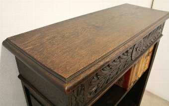 Antique Late Victorian Carved Oak Open Bookcase