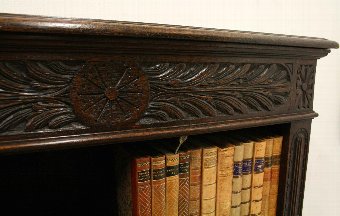 Antique Late Victorian Carved Oak Open Bookcase