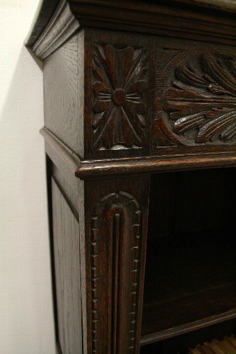 Antique Late Victorian Carved Oak Open Bookcase