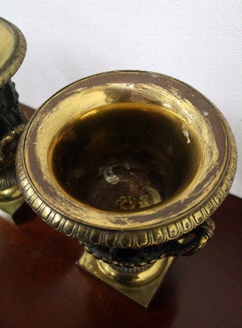 Antique Pair of Brass and Bronze Side Urns