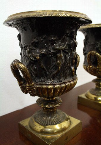 Antique Pair of Brass and Bronze Side Urns