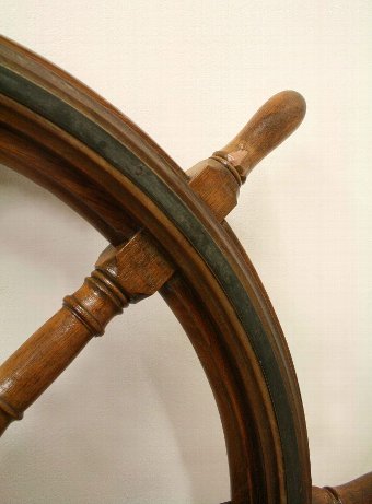 Antique Teak and Brass Bound Ships Wheel