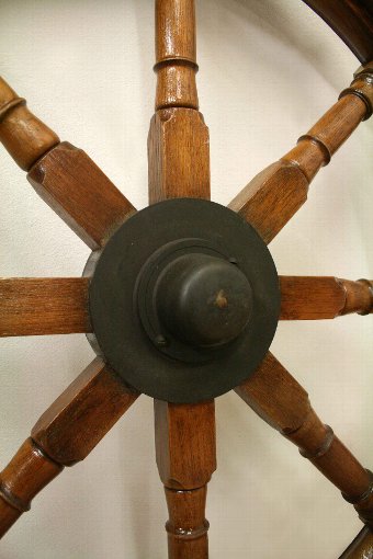 Antique Teak and Brass Bound Ships Wheel