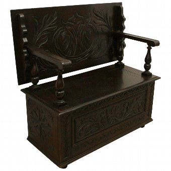 Carved Oak Monks Bench/Hall Bench