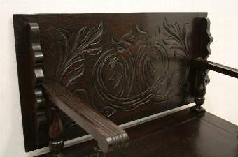 Antique Carved Oak Monks Bench/Hall Bench