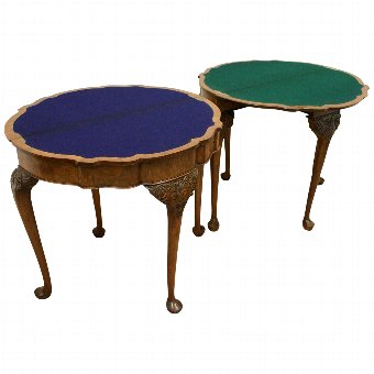 Antique Pair of Georgian Style Burr Walnut Card Tables