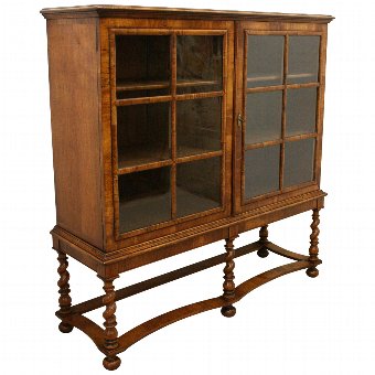 William & Mary Style Figured Walnut Display Cabinet