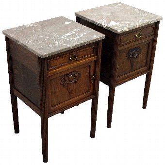Pair of Oak Marble Top Bedside Lockers