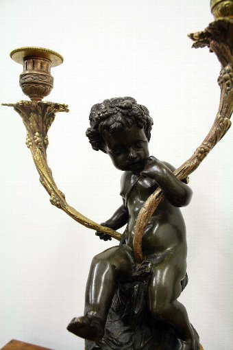 Antique Pair of French Gilt and Patinated Bronze Candelabra