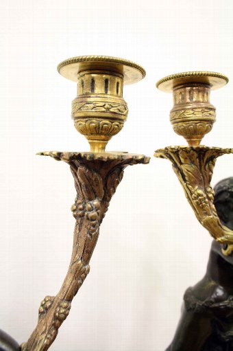 Antique Pair of French Gilt and Patinated Bronze Candelabra