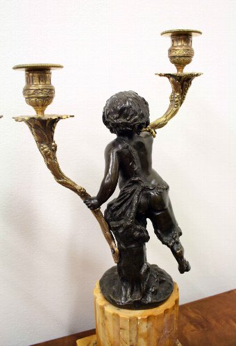 Antique Pair of French Gilt and Patinated Bronze Candelabra