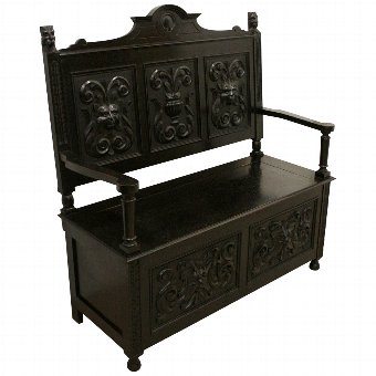 Victorian Carved Oak Hall Bench