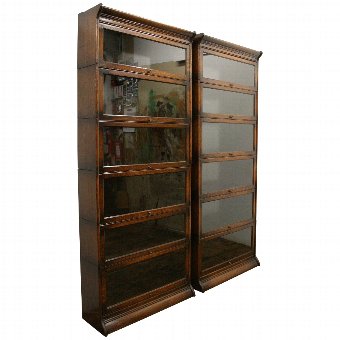 Tall Pair of Oak Sectional/Stacker Bookcases