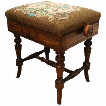 Late Victorian Adjustable Rosewood Piano Stool
