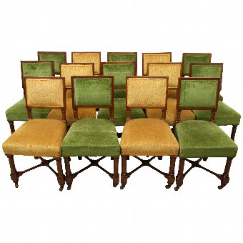 Set of 14 Oak Gothic Revival Dining Chairs