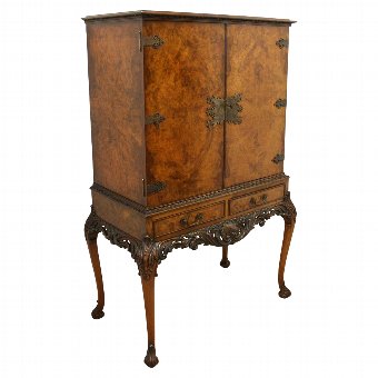 Queen Anne Style Burr Walnut Cocktail Cabinet