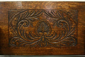 Antique Carved Oak Monk's Bench