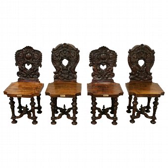 Set of 4 Carved Mahogany Hall Chairs