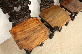 Antique Set of 4 Carved Mahogany Hall Chairs