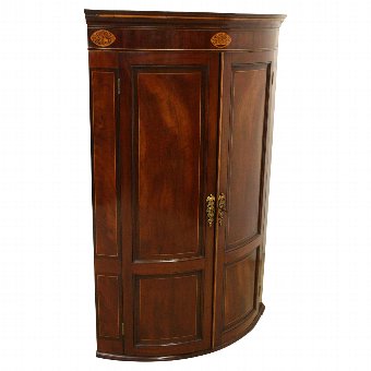 George III Mahogany Inlaid Corner Cupboard