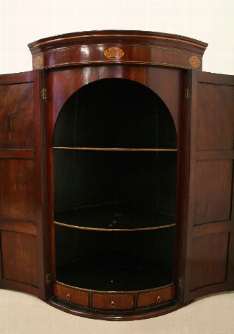 Antique George III Mahogany Inlaid Corner Cupboard